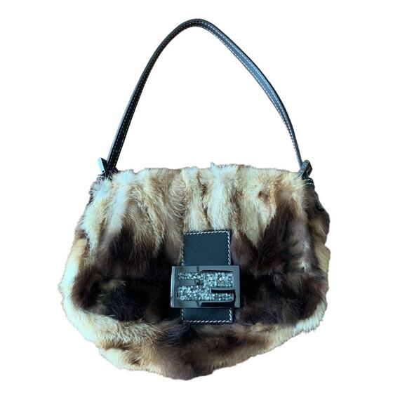 Authentic FENDI Mink Fur Mini Forever Mamma Baguette Shoulder Handbag - Picture 2 of 5